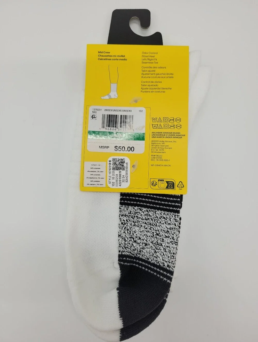 UA CURRY Mid Crew Socks Playmaker Armourdry Large Unisex M8.5-13 W10-14 NEW